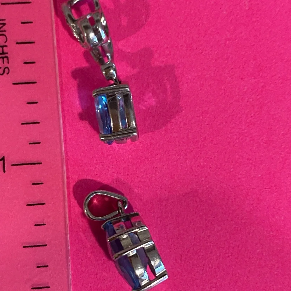 Elegant Blue Topaz 3 Earrings 2 Pendants and 1 Amethyst Pendant Gemstone Jewelry - Picture 5 of 14